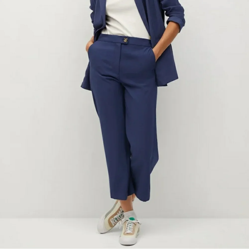 Mango Blue Cropped Trousers - Picture 1 of 5